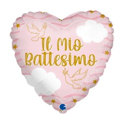 PALLONCINO 18" MYLAR CUORE ROSA BATTESIMO BIMBA